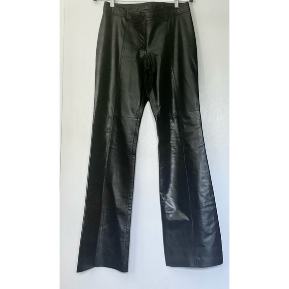 Danier Women’s Black Straight Wide Leg Leather Pants, High Rise EUC- Size 4 - Picture 1 of 7
